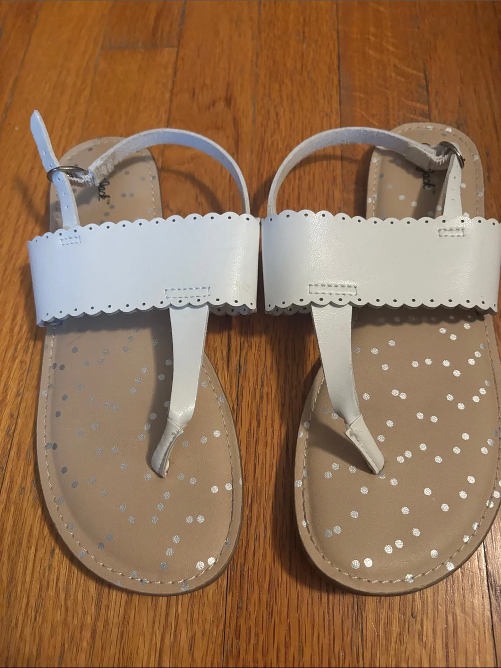 Cat & Jack White Scalloped T-Strap Sandals with Silver Dot Footbed
